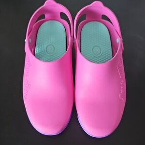Pink Slip-On Mules with Teal Footbed - Women's Comfort Clogs